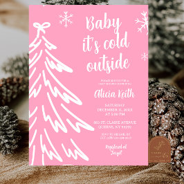 Pink Modern Minimalist Winter Baby Shower 招待状