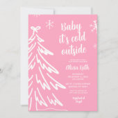 Pink Modern Minimalist Winter Baby Shower 招待状 (正面)