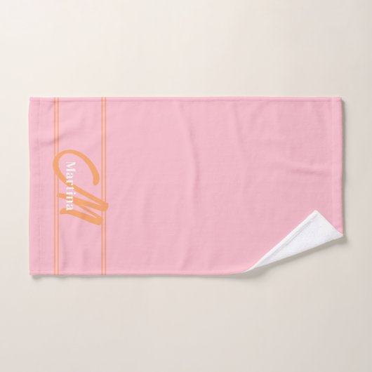 Pink Modern Monogram Initial Yoga Towel ハンドタオル (ハンドタオル)