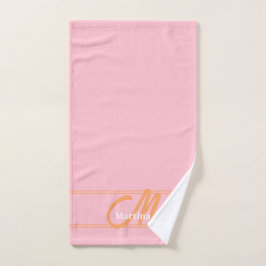 Pink Modern Monogram Initial Yoga Towel ハンドタオル
