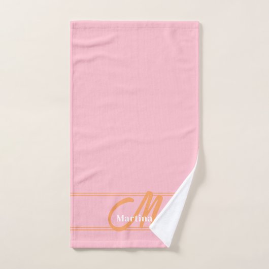 Pink Modern Monogram Initial Yoga Towel ハンドタオル (ハンドタオル)
