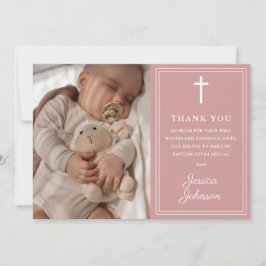 Pink Modern Photo Baptism Christening サンキューカード