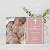 Pink Modern Photo Baptism Christening サンキューカード (スタンド正面)