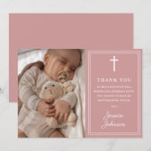 Pink Modern Photo Baptism Christening サンキューカード (正面/裏面)