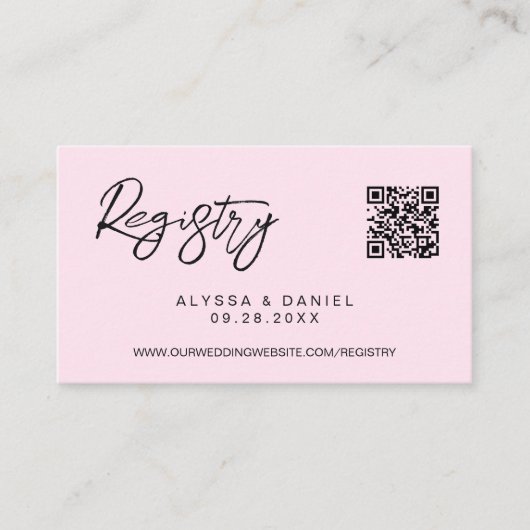 Pink Modern QR code wedding registry custom small エンクロージャーカード (正面)