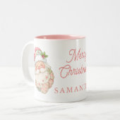 Pink Modern Santa Claus Name Mug ツートーンマグカップ (正面左)