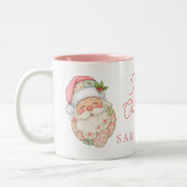Pink Modern Santa Claus Name Mug ツートーンマグカップ (左)
