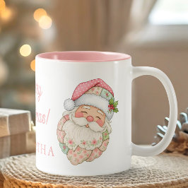 Pink Modern Santa Claus Name Mug ツートーンマグカップ