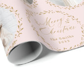 Pink Modern Script Merry Christmas Family 6 photo ラッピングペーパー (ロールコーナー)