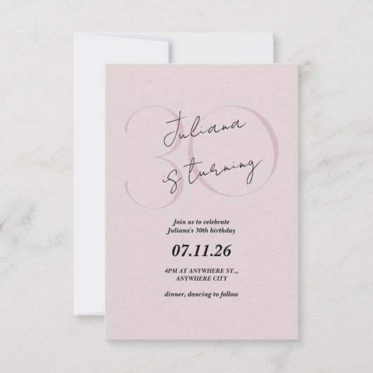 Pink Modern, Simple 30th Birthday Invitation 招待状 (正面)