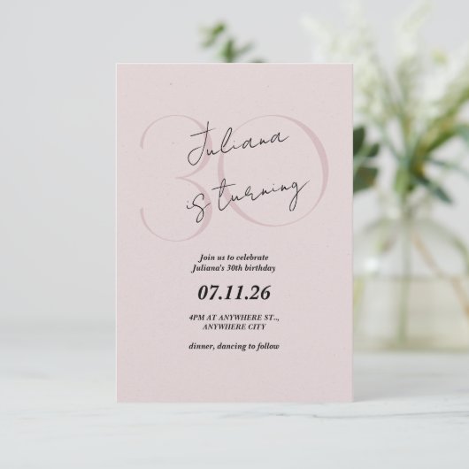 Pink Modern, Simple 30th Birthday Invitation 招待状 (スタンド正面)