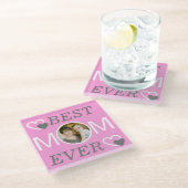 Pink Mom Ever Mothers最高の日パーソナライズされたの写真 ガラスコースター (アングル)