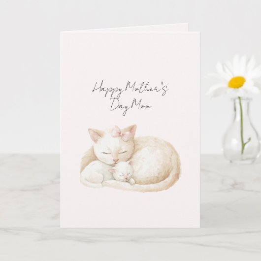 Pink Mom Mother's Day Cats カード (小さな植物)