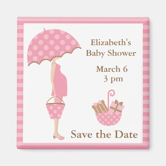 Pink Mom to be with Ambrella マグネット (正面)