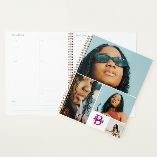 Pink Monogram自分のを追加カスタム4 Photo Collage プランナー手帳 (ディスプレー)