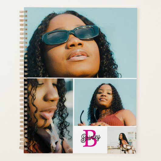 Pink Monogram自分のを追加カスタム4 Photo Collage プランナー手帳 (正面)