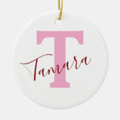 Pink Monogram Christmas Ornament | Custom Name セラミックオーナメント (正面)