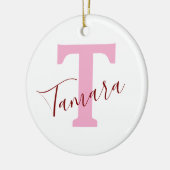 Pink Monogram Christmas Ornament | Custom Name セラミックオーナメント (左)