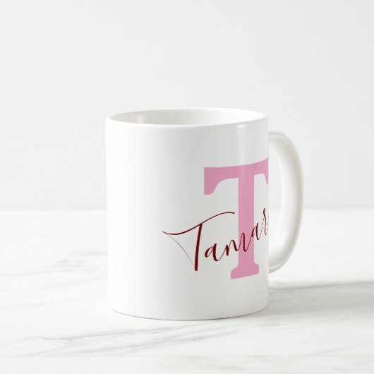 Pink Monogram Coffee Mug | Custom Name コーヒーマグカップ (正面右)