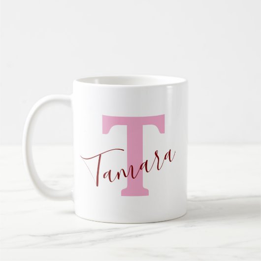 Pink Monogram Coffee Mug | Custom Name コーヒーマグカップ (左)
