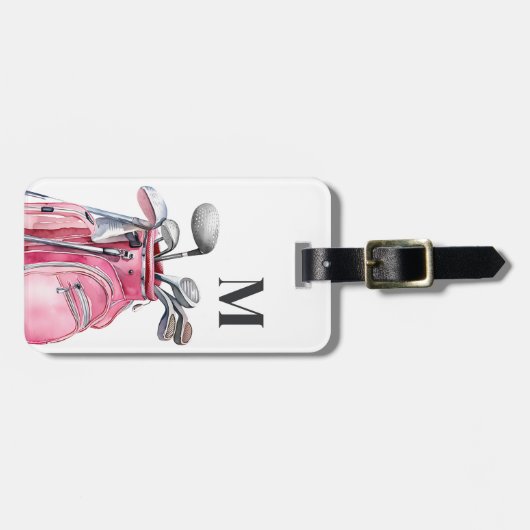 Pink Monogram Initial Golf ラゲッジタグ (正面横)