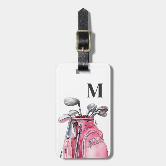 Pink Monogram Initial Golf ラゲッジタグ (正面縦)