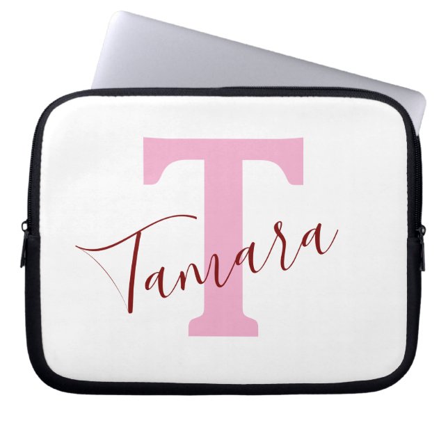 Pink Monogram Laptop Sleeve | Custom Name ラップトップスリーブ (正面)