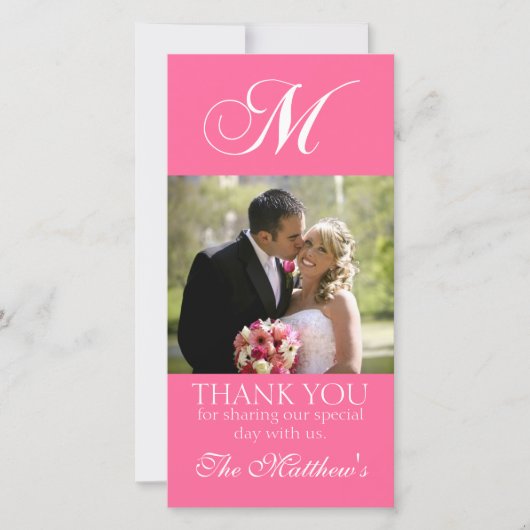 Pink Monogram M's Thank 結婚 You Photo Card サンキューカード (正面)