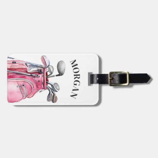 Pink Monogram Name Golf ラゲッジタグ (正面横)