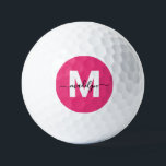 Pink Monogram Personalized ゴルフボール<br><div class="desc">Personalized Custom Create Your Own Girly Modern Pink Monogram Name Initials Golf Balls. These chic and feminine golf balls feature a vibrant magenta background that makes the design instantly stand out on the course. The front showcases a crisp white initial paired with a flowing black script name for a bold...</div>