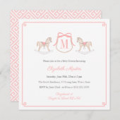 Pink Monogram Rocking Horse Baby Girl Shower 招待状 (正面/裏面)