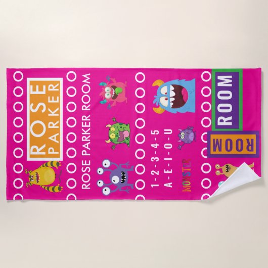 Pink Monster Kids' Rooms Child Name antistress ビーチタオル (正面)