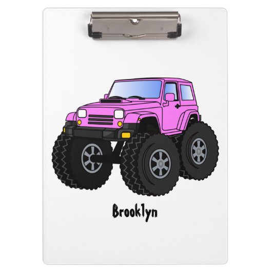 Pink monster truck cartoon illustration  クリップボード (正面)