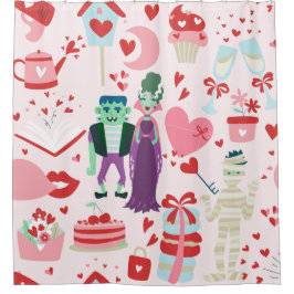 pink monster valentines bride frankenstein mummy シャワーカーテン