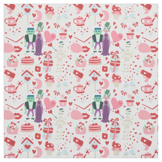 pink monster valentines bride frankenstein mummy ファブリック (見本)