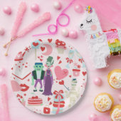 pink monster valentines bride frankenstein mummy ペーパープレート (パーティー)