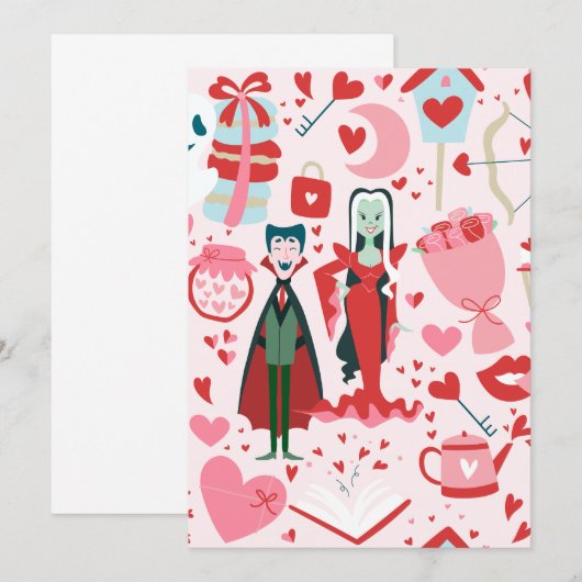 pink monster valentines vampire ghost 招待状 (正面/裏面)