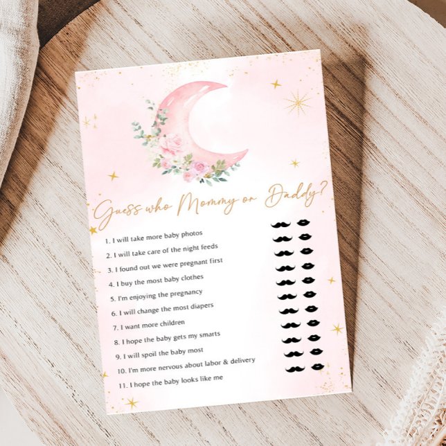 Pink Moon and Stars Baby Shower Guess Who Game (Floral Monn and Stars Baby Shower Game)