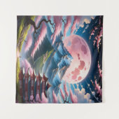 Pink Moon & Cherry Blossom Pagoda: Intricate Anime タペストリー (正面(横))