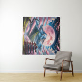 Pink Moon & Cherry Blossom Pagoda: Intricate Anime タペストリー (インサイチュ(横))