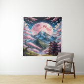 Pink Moon & Cherry Blossom Pagoda: Intricate Anime タペストリー (インサイチュ)