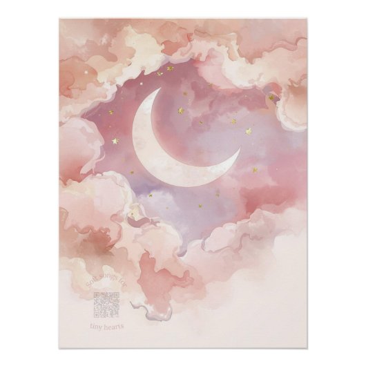 Pink Moon & Cloud Watercolor Poster – 30 Lullabies ポスター (正面)