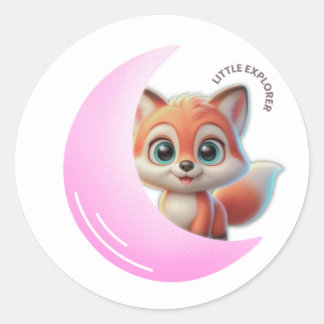 Pink Moon Fox Sticker ラウンドシール