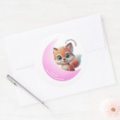 Pink Moon Fox Sticker ラウンドシール (封筒)