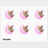 Pink Moon Fox Sticker ラウンドシール (シート)