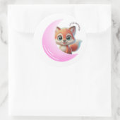 Pink Moon Fox Sticker ラウンドシール (バッグ)