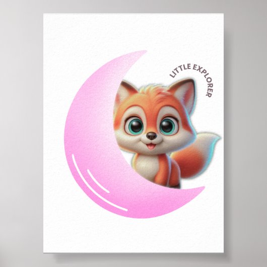 Pink Moon Fox Wall Art ポスター (正面)