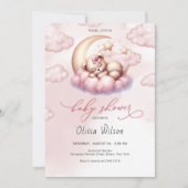 Pink Moon & Teddy Bear Baby Shower 招待状 (正面)