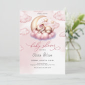 Pink Moon & Teddy Bear Baby Shower 招待状 (スタンド正面)
