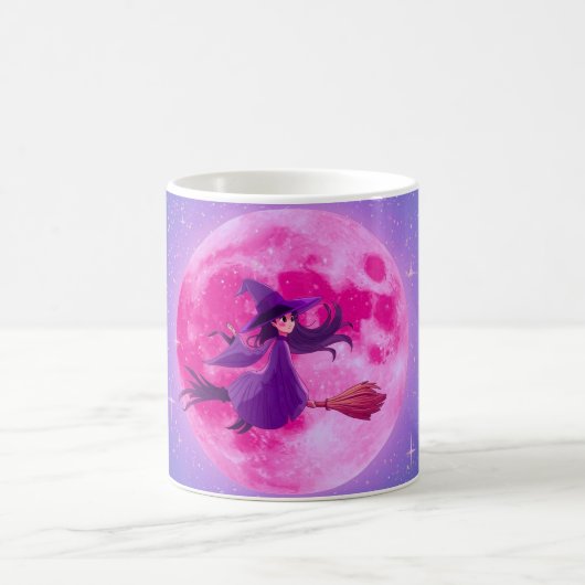 Pink Moon Witch Mug | Cute Magical Halloween Cup コーヒーマグカップ (中央)